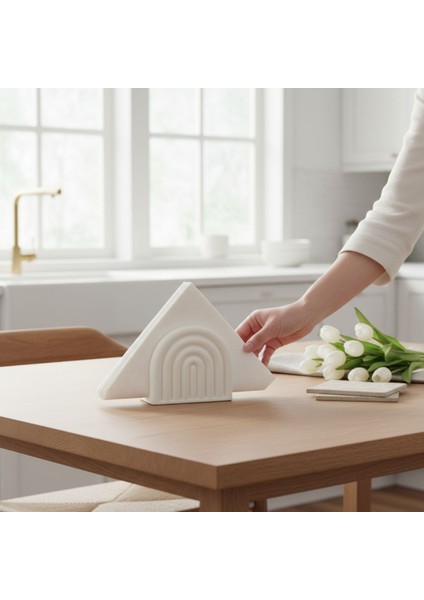 Modern Peçetelik – Beyaz Yarım Gökkuşağı Tasarım, Şık ve Fonksiyonel Masa Aksesuarı fiyatları