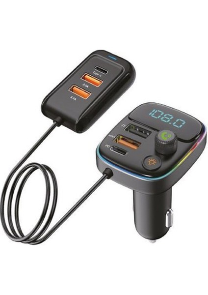 Araç Müzik Çalar Fm Transmitter Modulator Oto Araba Çakmaklık Bluetooth USB Mdl-17