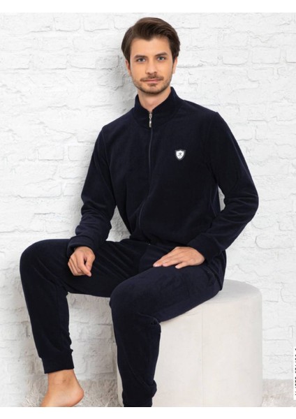 Erkek 6130-1 Ön Fermuarlı Manşetli Polar Takım Lacivert