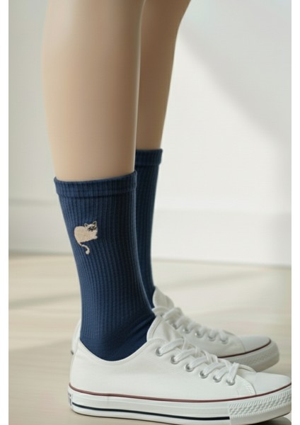 Sevimli Hayvan Nakışlı Pamuklu Kışlık Yazlık Desenli 4 Renk Soket Çorap Seti modelleri