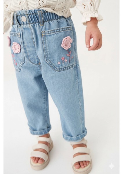 La’Ciel Pembe Gül Detaylı Kot Pantolon
