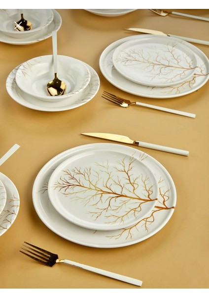 ✨ Şık Gold Dallar Desenli 6 Kişilik Seramik Yemek Takımı – 24 Parça fiyatları