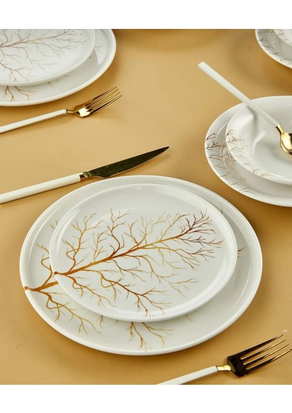 ✨ Şık Gold Dallar Desenli 6 Kişilik Seramik Yemek Takımı – 24 Parça modelleri