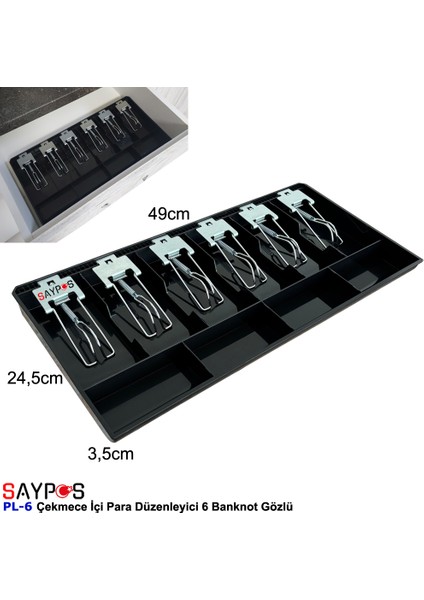 Metal Mandallı Çekmece Içi Para Düzenleyici 6 Banknot Bölmeli Para Çekmecesi Içi 49X24,5X3,5CM modelleri