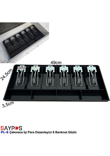 Metal Mandallı Çekmece Içi Para Düzenleyici 6 Banknot Bölmeli Para Çekmecesi Içi 49X24,5X3,5CM fırsatları