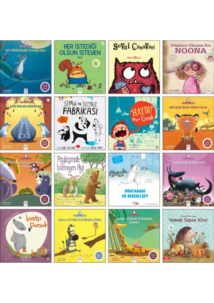 / Ay’ı Söndürmek Isteyen Inek + Sevgi Canavarı + Siyah Beyaz Fabrikası + Dünyadaki En Değerli Şey + Şekeri Çok Seven Kurt + Yemek Seçen Kirpi / Okul Öncesi Hikaye Kitapları 16’lı