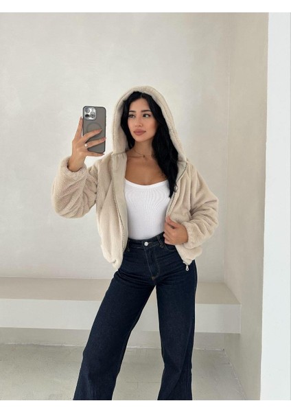 Kadın Fermuarlı Astarlı Rabbit Bomber Mont