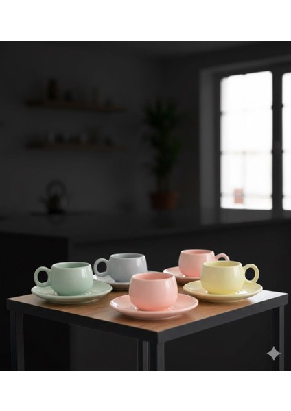 6’lı Pastel Kahve Fincan Takımı – Seramik, Modern & Şık Renkler