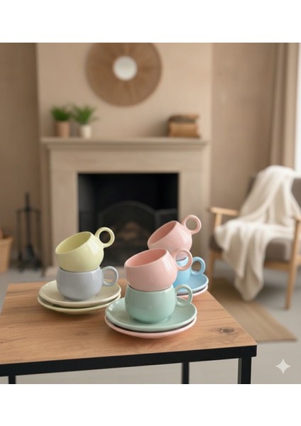 6’lı Pastel Kahve Fincan Takımı – Seramik, Modern & Şık Renkler fiyatları