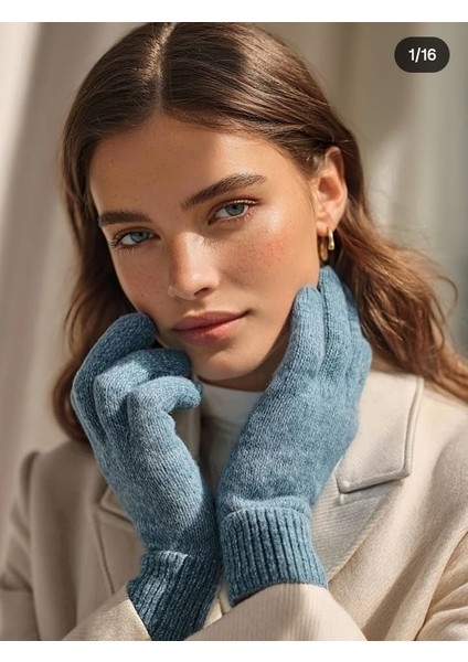 Kışlık Tiriko Kadın Eldiven Açık Mavi Eldiven