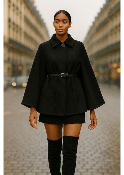 Kadın Oversize Kemerli Kaşe Panço fiyatları