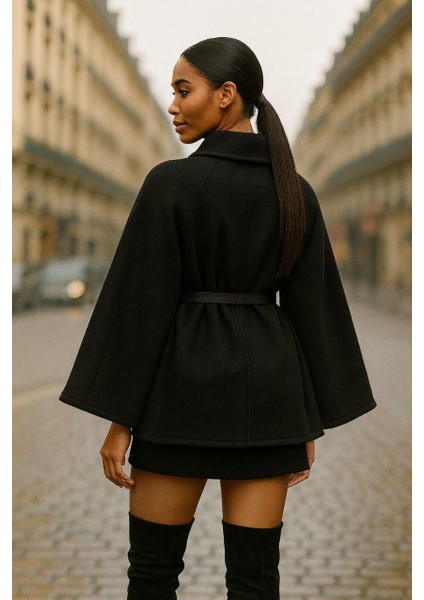 Kadın Oversize Kemerli Kaşe Panço modelleri