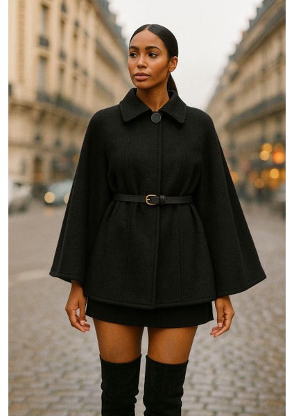 Kadın Oversize Kemerli Kaşe Panço fırsatları