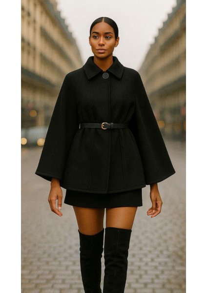 Kadın Oversize Kemerli Kaşe Panço indirimleri