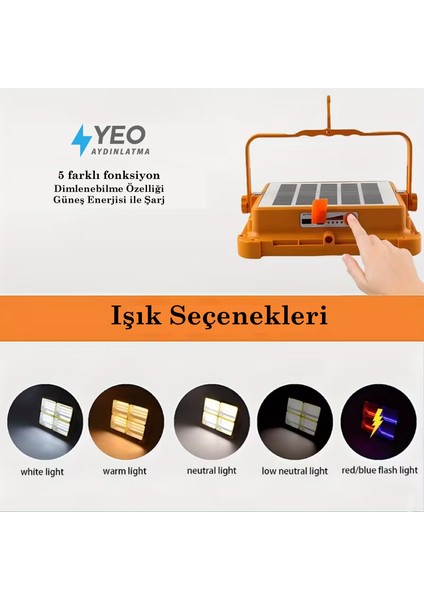 Solar Güneş Enerjili Taşınabilir 200W Projektör Çakarlı fiyatları