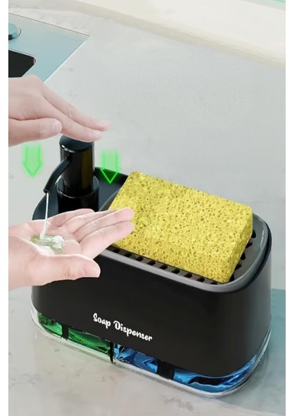 Çift Hazneli Siyah Sıvı Sabunluk ve Otomatik Süngerli El ve Bulaşık Sabunu Seti Mutfak Banyo fiyatları