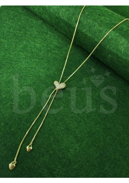 - Zirkon Taşlı Kalpli Gold Kaplama Y Kolye