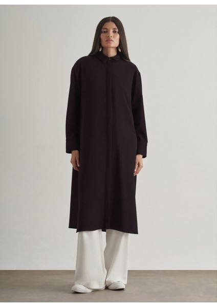 Gömlek Yaka Düz Siyah Kadın Tunik M2MZ1030210240