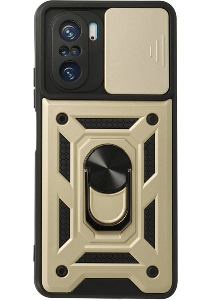 Xiaomi Poco F3 Kılıf Pars Lens Yüzüklü Silikon - Gold