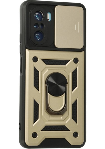 Xiaomi Poco F3 Kılıf Pars Lens Yüzüklü Silikon - Gold modelleri