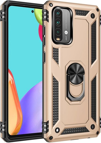 OMR02 Xiaomi Redmi 9t Kılıf Sofya Yüzüklü Silikon Kapak - Gold