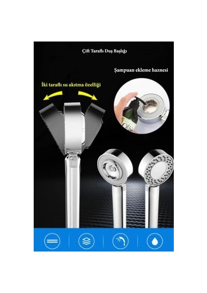 Çift Taraflı Yüksek Basınçlı Su Akıtan Şampuan Hazneli Tasarruflu Duş Başlığı fırsatları