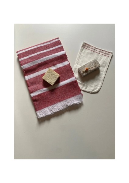 Gelin Hamamı Seti, Premium Peştemal , Ponza Topuk Taşı, Doğal Zeytinyağı Sabun, Kese 4lü Set