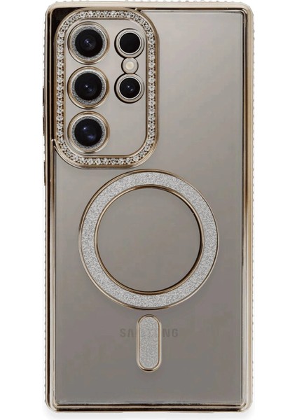 OMR02 Samsung Galaxy S24 Ultra Kılıf Joke Simli Magneticsafe Kılıf - Gold fiyatları