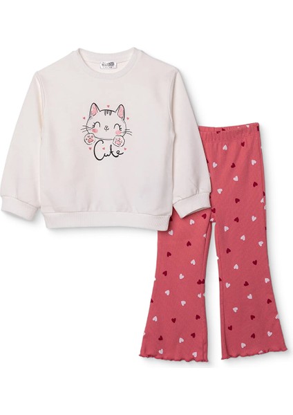 Kız Bebek Sweatshirt - Tayt Iki Iplik Bisiklet Yaka Uzun Kol Reçme Paça