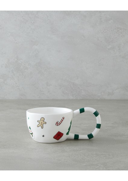 Holly Jolly Porselen Kupa 325 ml Yeşil-Beyaz