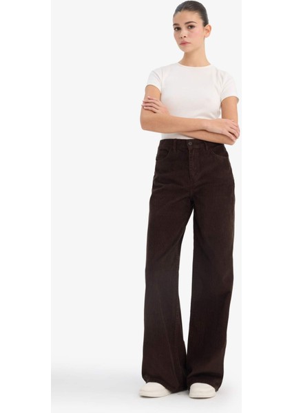 Wide Leg Çift Cepli Yüksek Bel Geniş Paça Kadife Pantolon G3290AX25AU