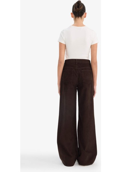 Wide Leg Çift Cepli Yüksek Bel Geniş Paça Kadife Pantolon G3290AX25AU indirimleri