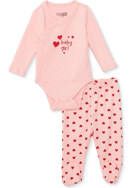 Kız Bebek Yenidoğan Zıbın Body-Patikli Alt Interlok Bisiklet Yaka Uzun Kol Patikli Paça