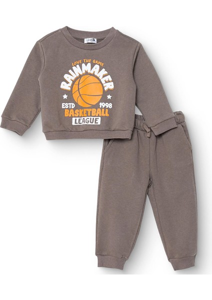 Erkek Bebek Eşofman Takımı Üç Iplik Bisiklet Yaka Uzun Kol Ribanalı Paça