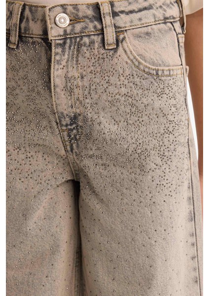 Kız Çocuk Yılbaşı Temalı Düz Paça Jean Pantolon G6493A825WN fırsatları