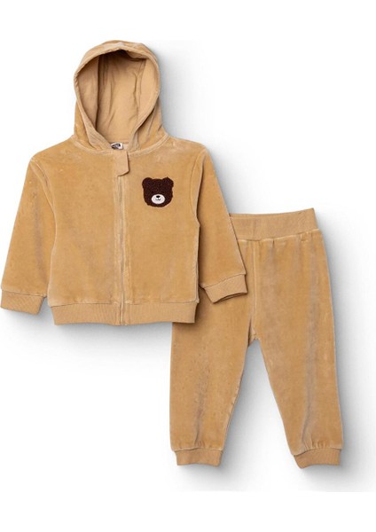 Erkek Bebek Eşofman Takımı Fitilli Kadife Örme Kapüşonlu Yaka Uzun Kol Ribanalı Paça