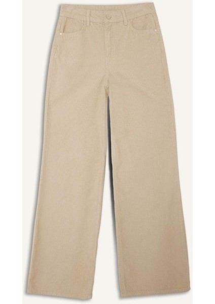 Wide Leg Çift Cepli Yüksek Bel Geniş Paça Kadife Pantolon G3290AX25AU