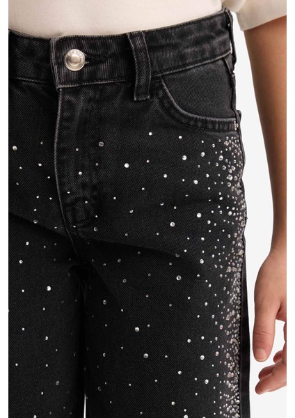 Kız Çocuk Yılbaşı Temalı Düz Paça Taşlı Jean Pantolon G6494A825WN fırsatları