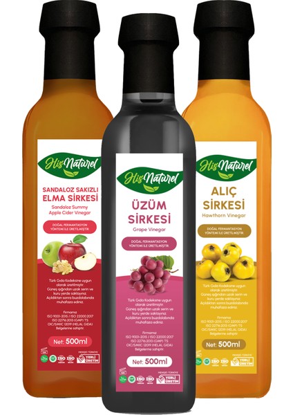Sandaloz Sakızlı Yeşil Elma Üzüm Alıç Sirkesi Yıllanmış Hızlı Toksin, Içilebilir Doğal 3'lü Set
