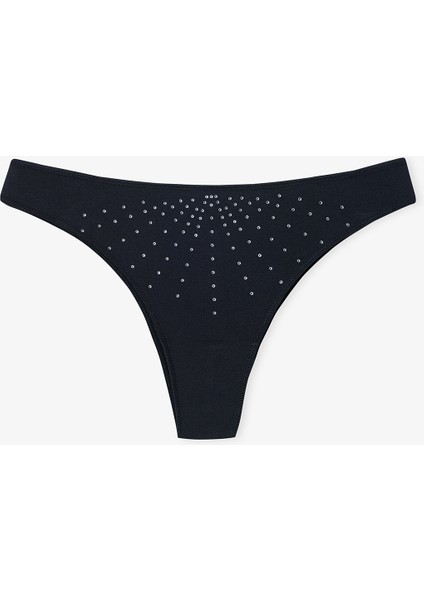 Siyah Satin Stone Detailed Brazilian Külot