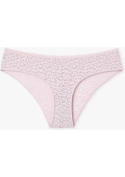 Bej Dantelli Çiçek Desenli Normal Bel Hipster Külot