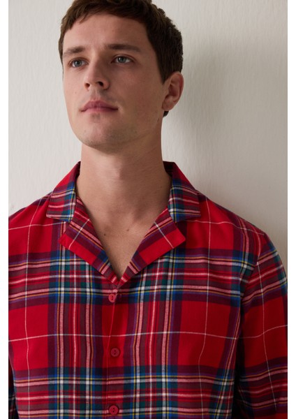 Kırmızı Erkek Ekose Desenli Uzun Kollu Gömlek Pijama Takımı indirimleri