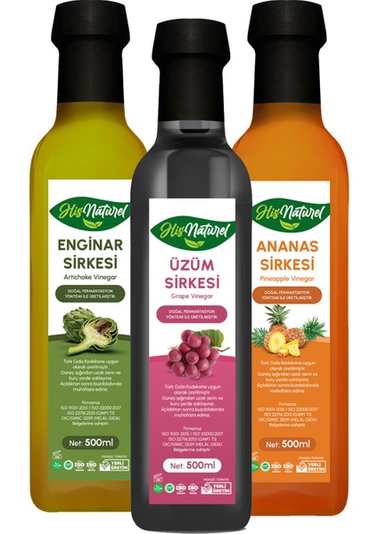 Enginar Üzüm Ananas Sirkesi Yıllanmış Hızlı Toksin, Içilebilir Doğal 3'lü Set