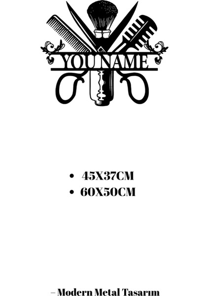 Kişiye Özel Isimli Berber Kuaför Salonu Metal Duvar Dekoru Tabela