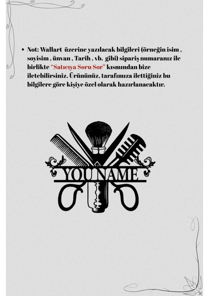 Kişiye Özel Isimli Berber Kuaför Salonu Metal Duvar Dekoru Tabela