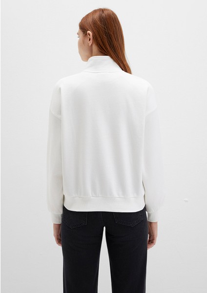Yarı Fermuarlı Sırt Baskılı Ekru Sweatshirt 1S10502-70057