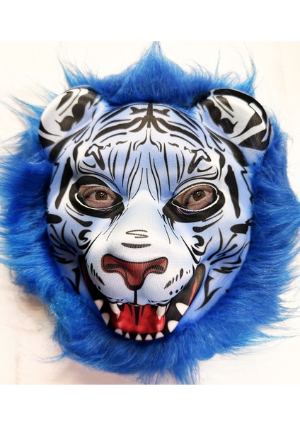 Mavi Saçlı Kaplan Maskesi Kurt Maskesi Mega Peluş 27 No fiyatları