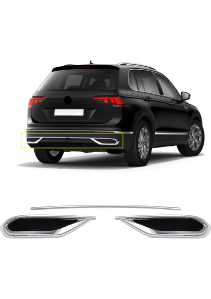 VW Tiguan Krom Egzoz Görünümü Difüzör 3 Parça 2020-2024 A+Kalite fiyatları