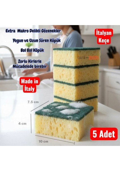 Çift Taraflı Çizmez Italyan Keçeli Kaliteli Buble Mercan Bulaşık Sünger 5 Adet