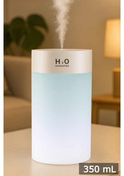 Portatif Mini Hava Nemlendirici Taşınabilir Masa Üstü Renkli Işıklı Ev Ofis Araç Nemlendirici 350 ml